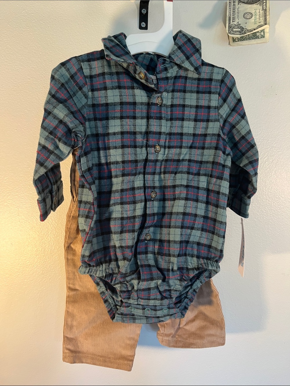 Carter's Blue, Green and Red Plaid Button-Front Bodysuit Set